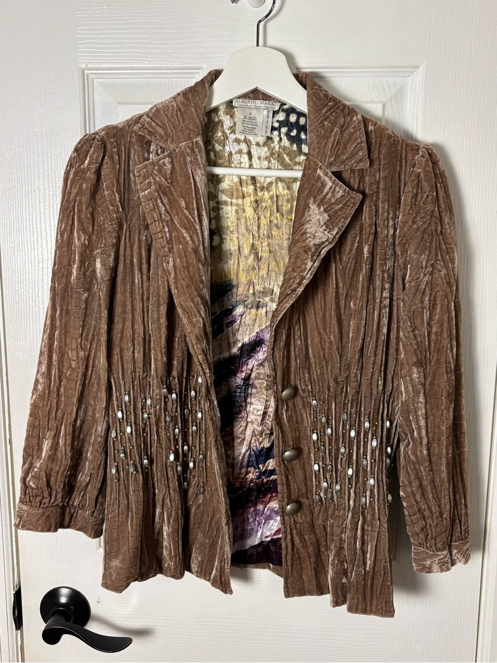 Vintage Alberto Makali Crushed Velvet Beaded Blazer Jacket S Y2K